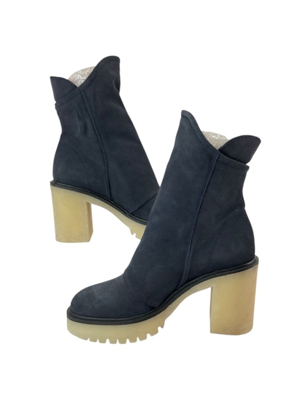 Free People Boots Womens Sz 37.5 Navy Jack Zip Suede Leather Chunk Sole New $198 - Picture 5 of 12
